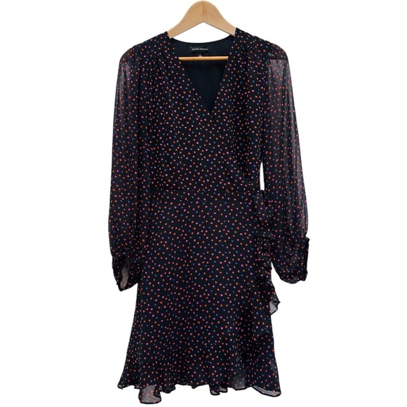 Banana Republic Ruffle Wrap Dress Sheer Chiffon Black Heart Print Size 6 - Picture 2 of 14